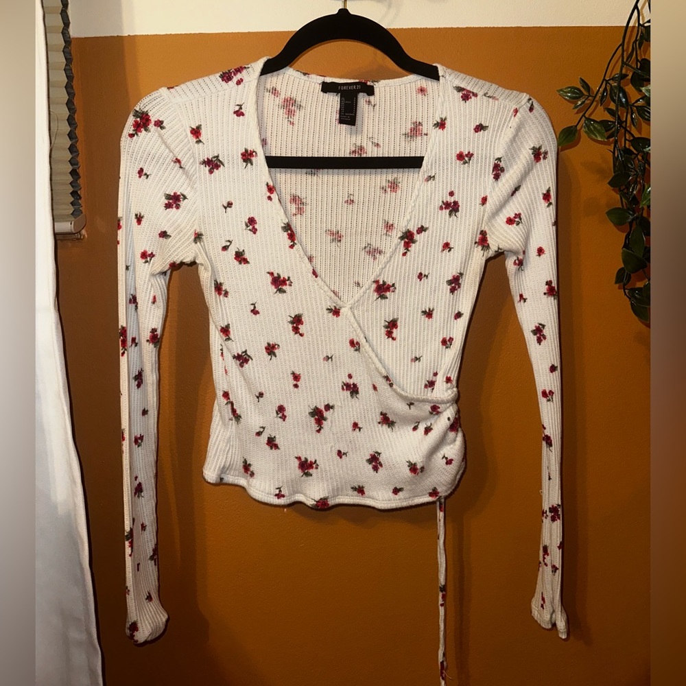 Long sleeve floral wrap shirt